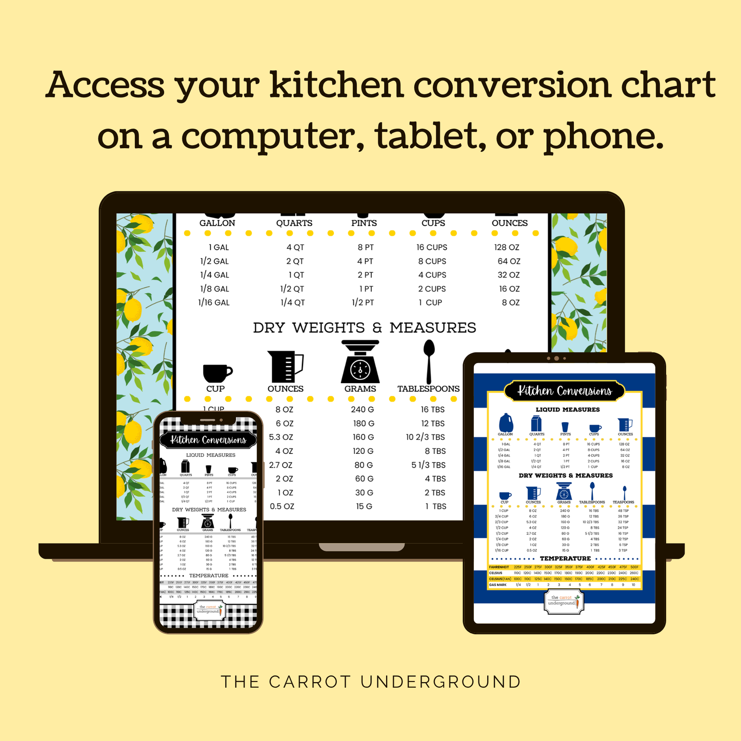 Kitchen Conversions Charts - Set of 3 (classic design)