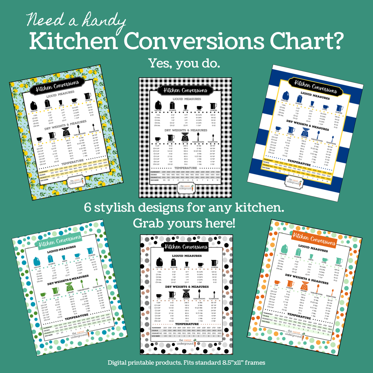 Kitchen Conversions Charts - Bundle of 6