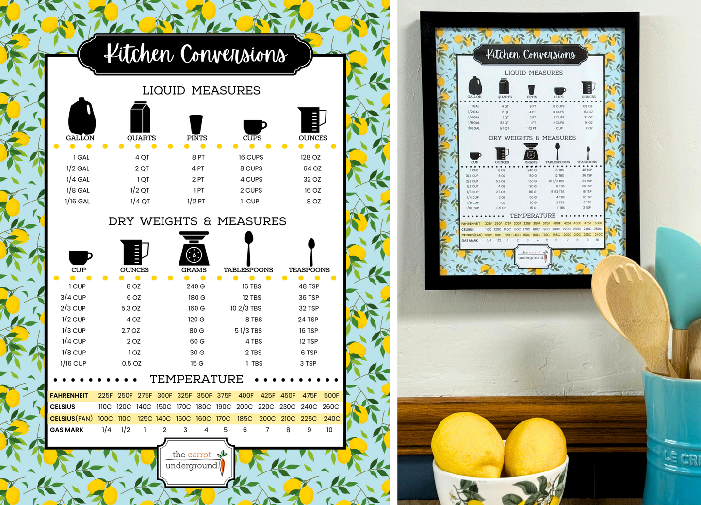 Kitchen Conversions Charts - Set of 3 (classic design)